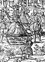 Woodcut from 1575 of Elizabeth I at a hunt picnic